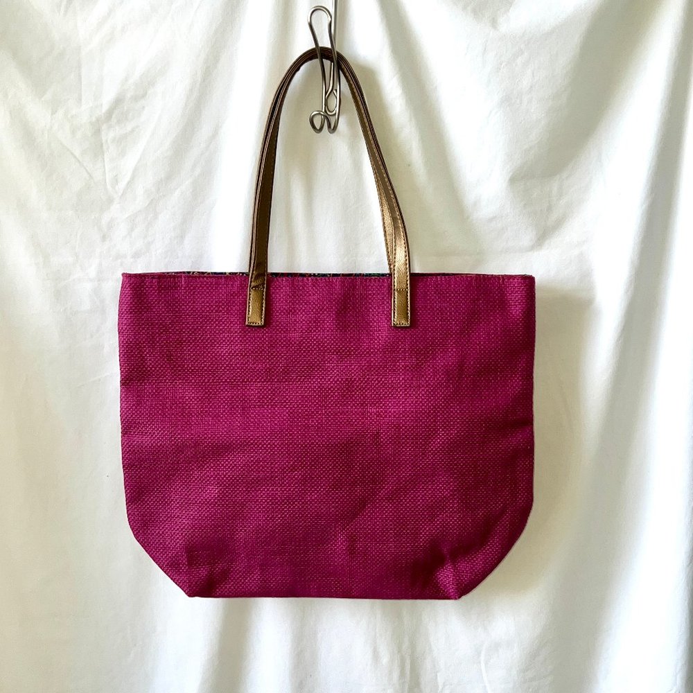 Pink Fuchsia Weave Tote with Copper Color Trim, Large, Excellent Condition! - Picture 6 of 11
